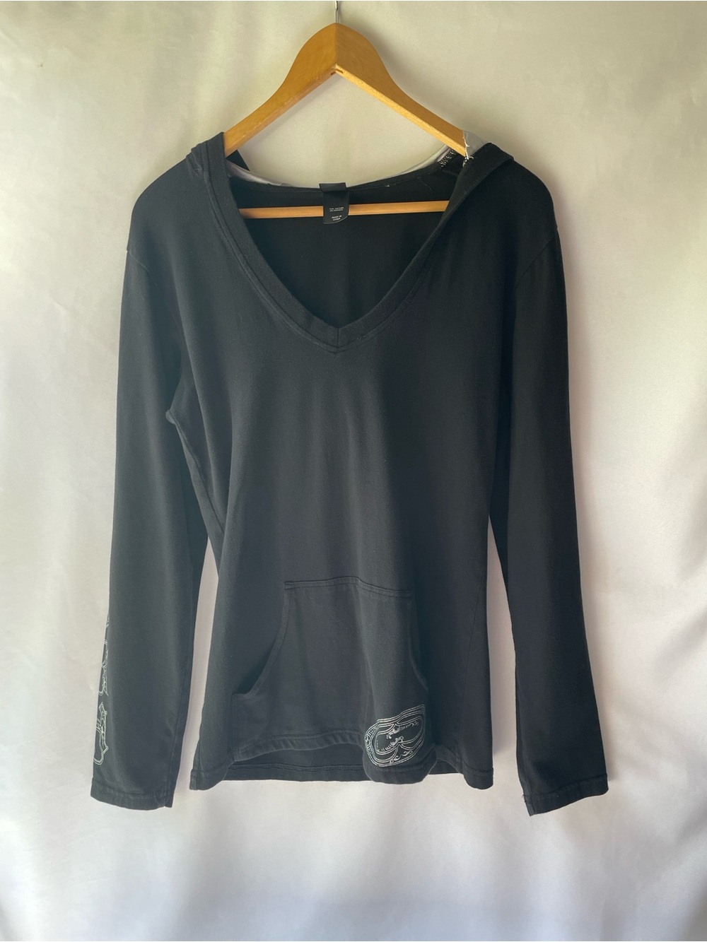 SRH Teen Black V-Neck Hoodie Top with Silver Logo